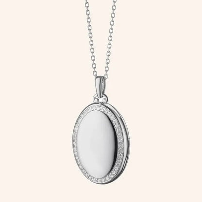 MRK The 4 Image Sterling Silver "Midi" Locket Necklace W/White Sapphire