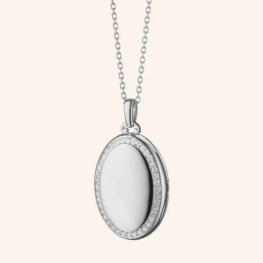 MRK The 4 Image Sterling Silver "Midi" Locket Necklace W/White Sapphire