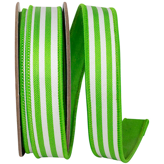 1" X 10 Yd Striped Twill Dupioni Ribbon - Lime