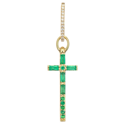 TSJ CH - Emerald & Diamond Cross Charm, .12tcw dia, 14KTY
