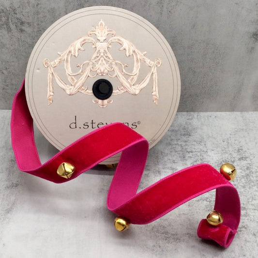 Velvet Jingle Bells Hot Pink Back 1.5" x 5yds