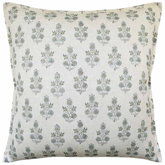 RYS Poppy Sprig Pillow - Aqua - 22x22