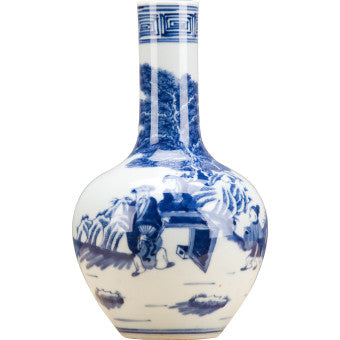 Classic Small Bulb Vase - Blue & White - 8.75"H