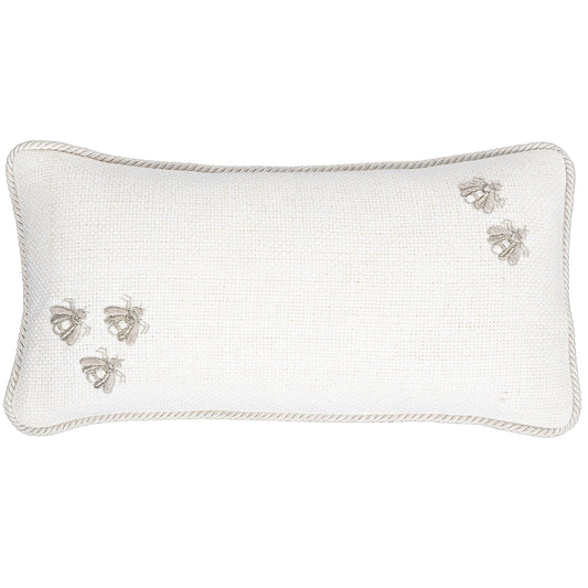 Embroidered Bees on Ivory Basket Weave Pillow - 8x16