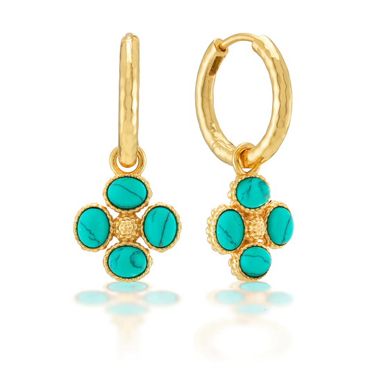 Berry - Clover Hoop Earrings W/Double Sided Charm - Turquoise