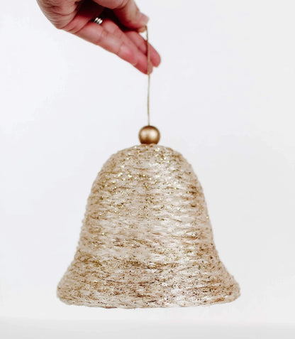 DEK Glittered Abaca Bell Ornament (NAT/GO) 8"