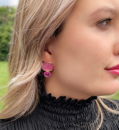 DMD E Guardian Angel Intaglio Earrings - Hot Pink & Pink Sapphire