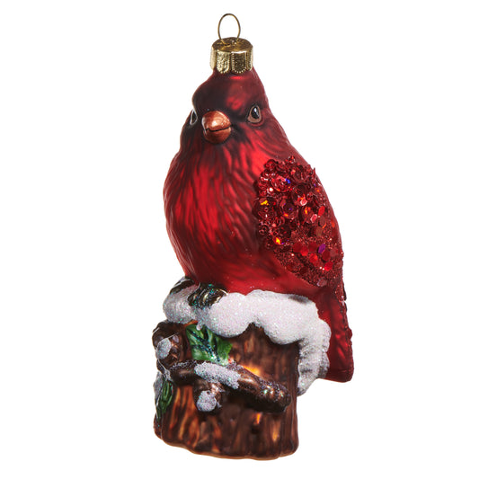 RZI Cardinal on Stump Ornament 5"