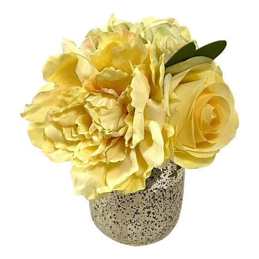 Artificial Peony in Small Round Glass Vase
