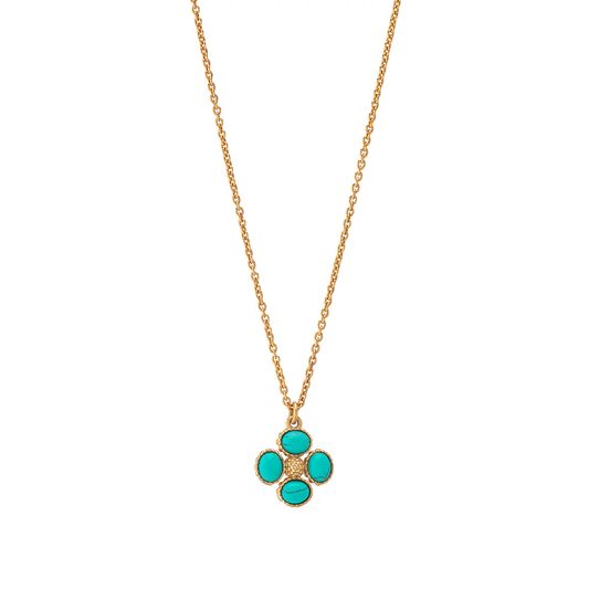 Berry - Clover Double Sided Charm Necklace - 16" - Turquoise
