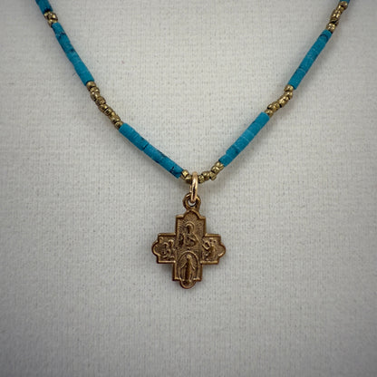 AB-N Tiny 4 Way Cross with Turq Tube Beads