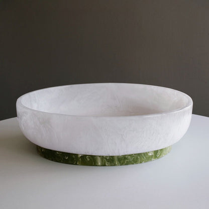 Rio Large Resin Oval Bowl with Base - Green & White