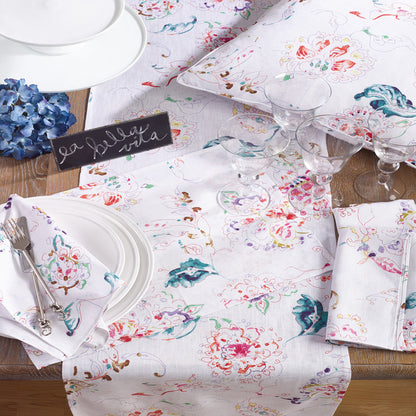 Watercolor Floral Linen Napkin - White
