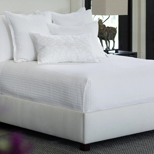 Aria Quilted Coverlet - White Matte Velvet - Queen 96x98