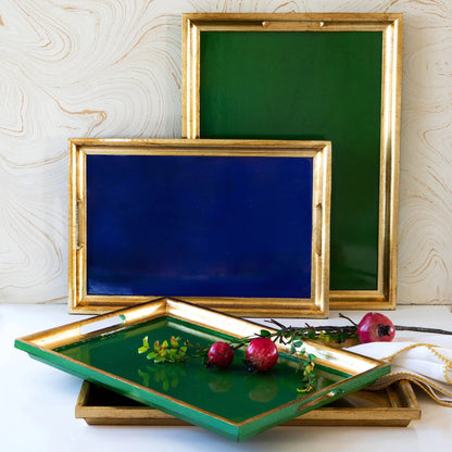 Florentine Wood - Cobalt & Gold Medium Rectangular Tray 18.5"