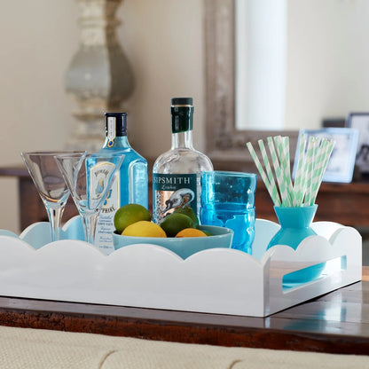 Lacquer Scalloped Ottoman Tray in White - 17x13