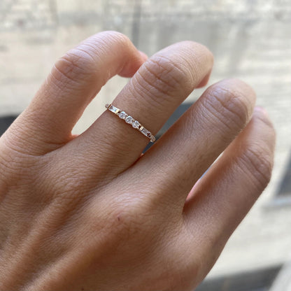 JKD R - 3 Round Diamond Baguette Equilibrium Ring; 14kt YG; 7