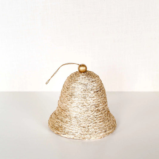 DEK  Glittered Abaca Bell Ornament (NAT/GO) 4"