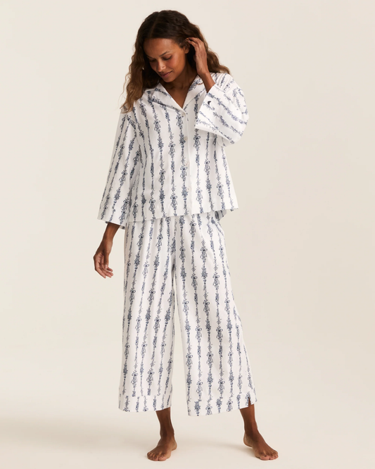 The Olivia Wide Leg PJ Set - Navy Mayfair Toile
