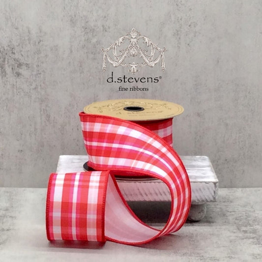 D.S 2.5" X 10Yds Linen Cupid Plaid - Red, Pink & White