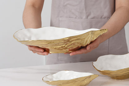 Large Oyster Bowl - Gold & White