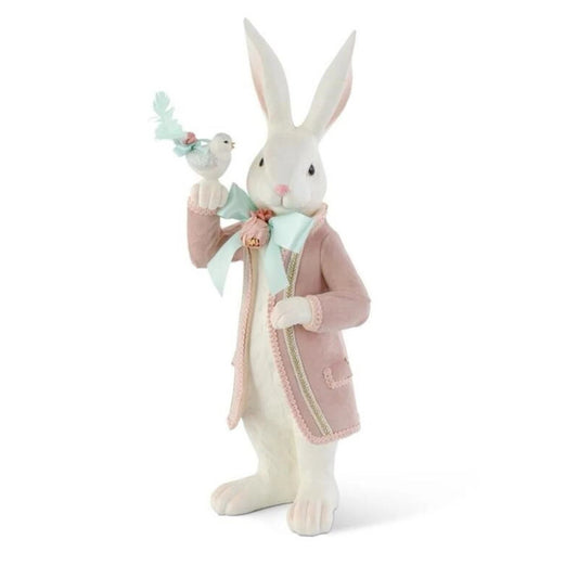 Easter Bunny in Pink Velvet Coat with Bird - 21.25"