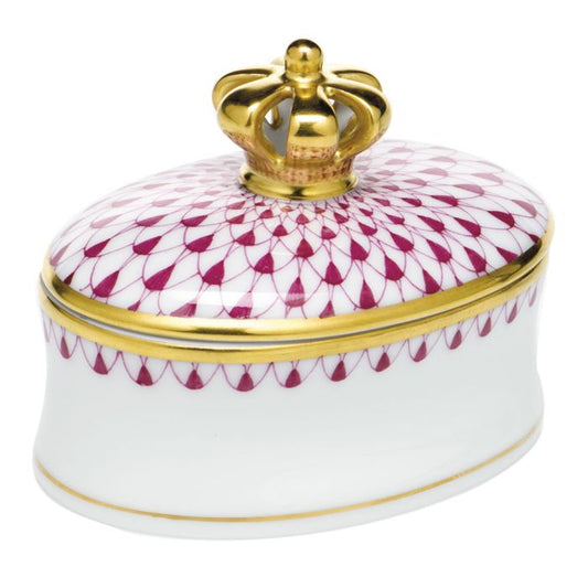 HND Figurine Oval Box W/Crown - Raspberry