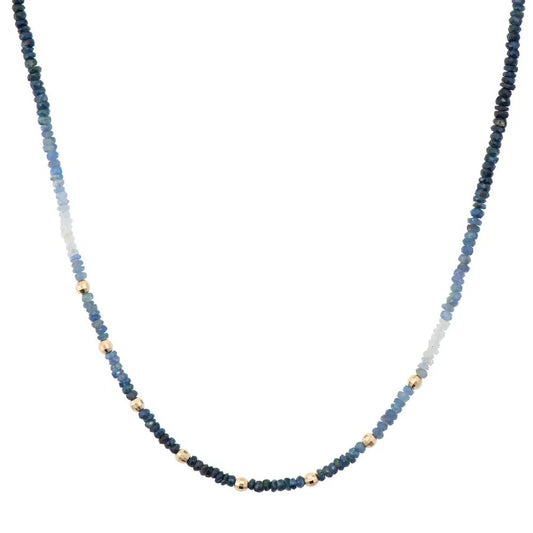 TSJ N - Delicate Ombre Blue Sapphire Beaded Chain, 14KTY, 18"