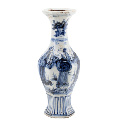 Classic Hexagonal Vase - Blue & White - 8"H