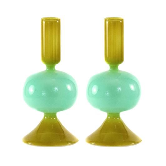 Bubble Candle Holder - Aqua & Moss 5.5" - Set of 2