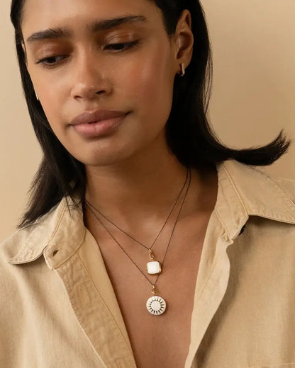 MRK White Enamel Vermeil Sterling Silver & Gold Cushion Locket Necklace