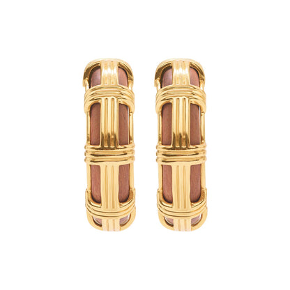 Gaia - Cage Hoop Earrings in Teak & Gold