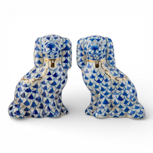 Staffordshire Small Dogs - Blue Fishnet - 5"H - (Set of 2)