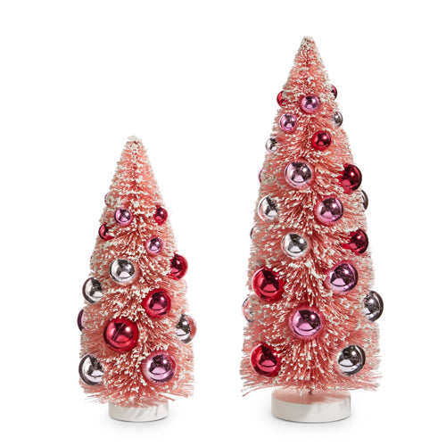 RZI Pink Bottle Brush Tree with Pink Ornaments - Set of 2