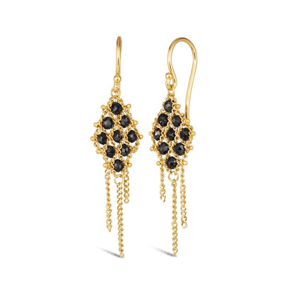 Woven Lattice Black Diamond Earrings in 18kt Gold
