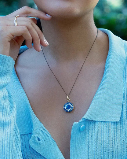 MRK Blue Enamel Sterling Silver & Gold Vermeil Round Locket Necklace