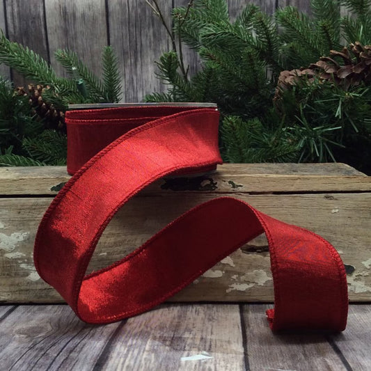 Metallic Dupion Ribbon - Red 1.5" X 10yds