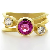 Criss Cross Ring with Pink Sapphire & Diamonds in 18kt Gold