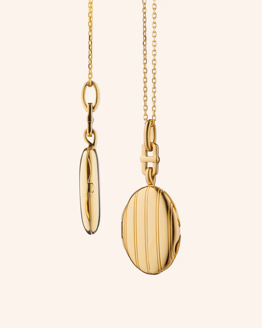 MRK "Eve" Slim Pinstripe Gold Locket Necklace - 18KYG