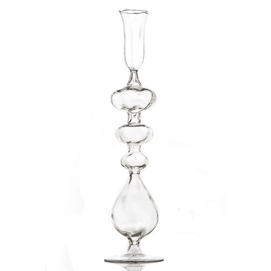 Clear Glass Candlestick with Ball Base 15.5"