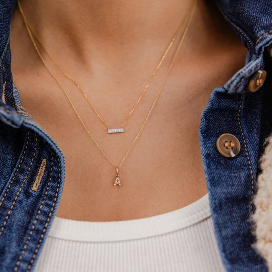 Pave Diamond & 14kt Yellow Gold Initial Charm