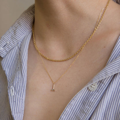 JKD N - Baguette Diamond Drop Necklace; 14kt YG