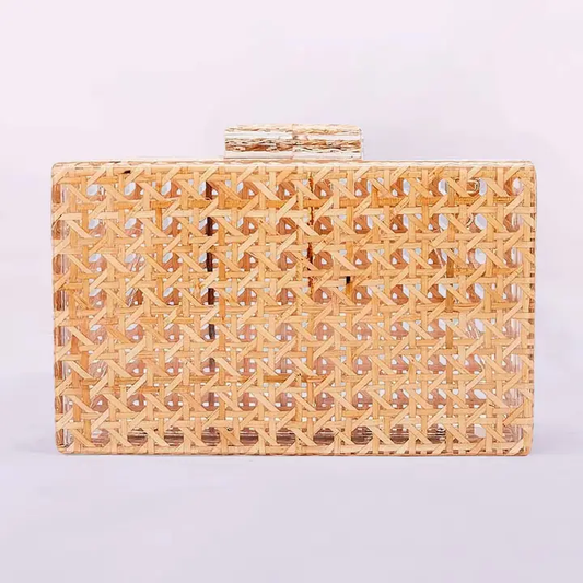 Clear Box Clutch - Tan Cane