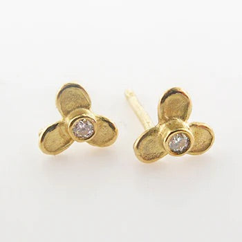 Small Trillium and Diamond Stud Earrings