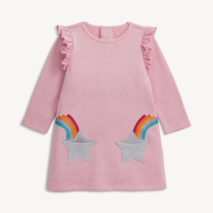 Rainbow Fidget Pocket Ruffle Dress