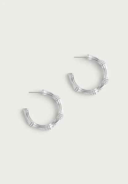 Bamboo - Medium Hoop Earrings in Silver