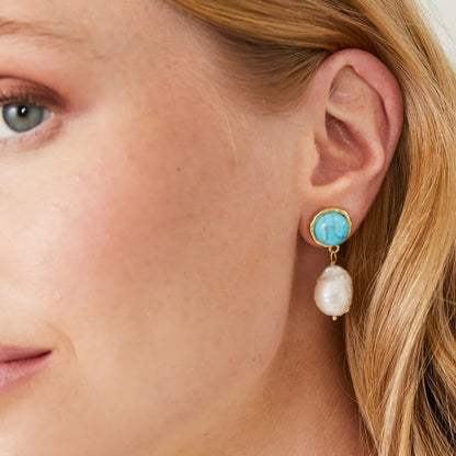SPT E Bauble Pearl and Turquoise Drop Earrings