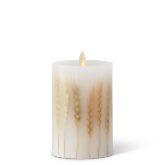 KKI White Wax Wheat Luminara Indoor Pillar - 5.5"