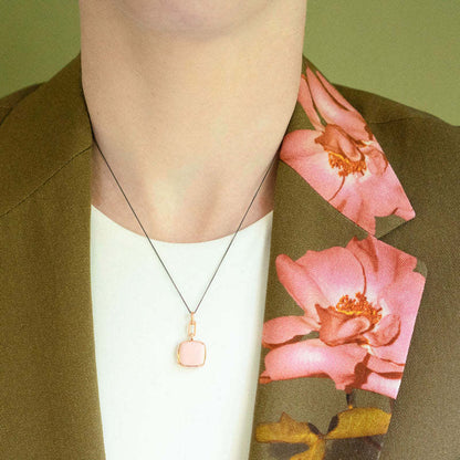 MRK Pink Enamel Sterling Silver & Rose Gold Cushion Locket Necklace