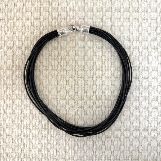Black Leather Multi Strand Necklace (Retired)